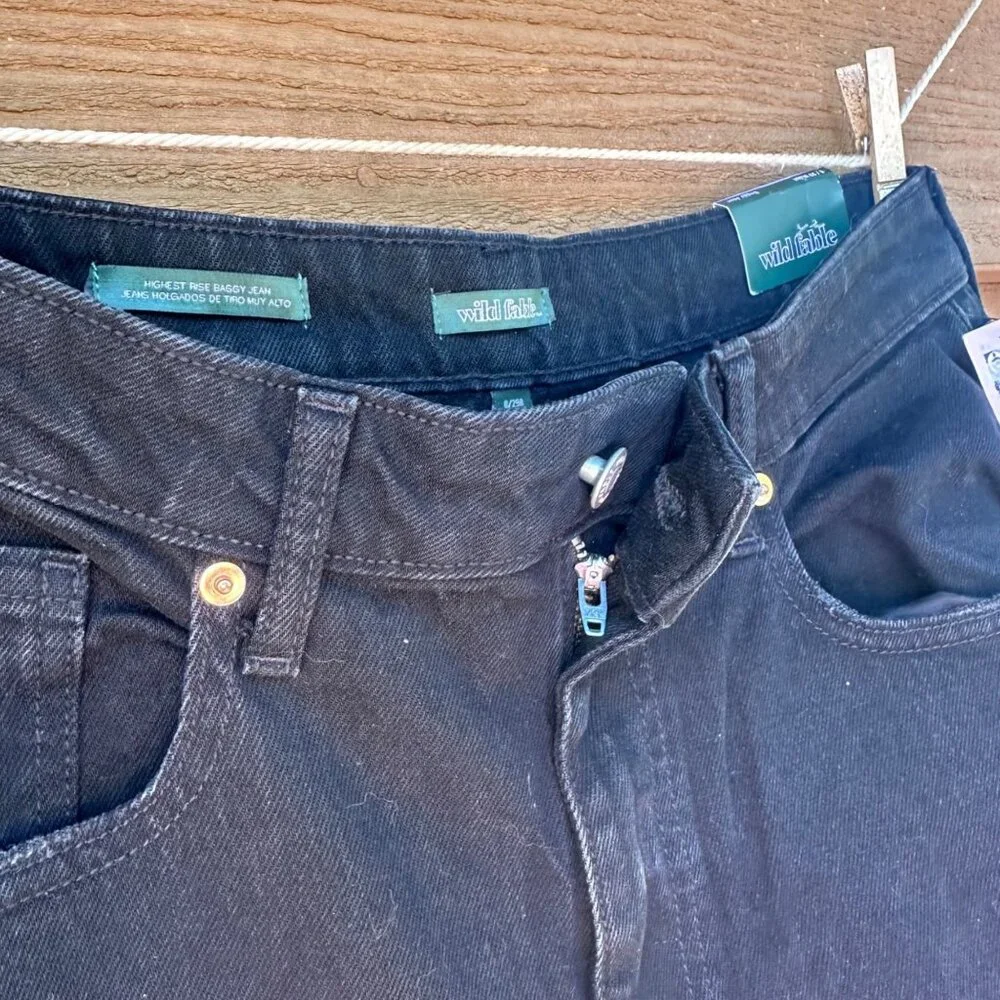 Wild Fable High-Rise Black Baggy Jeans With Distressed Knees Size 8/29 Cotton Bl - Picture 9 of 14